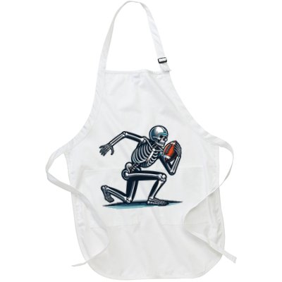 American Football Skeleton Boy Football Fan Halloween Full-Length Apron With Pockets