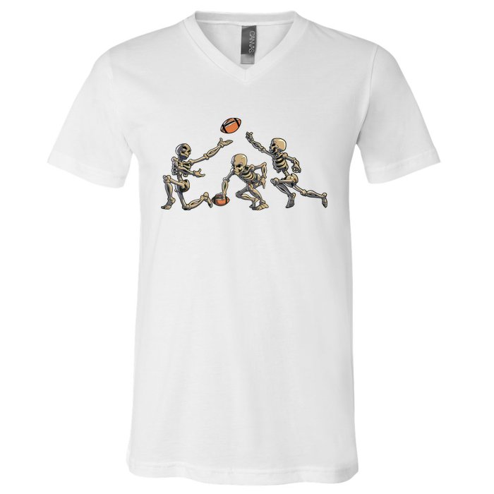 American Football Skeleton Halloween Boy Football Fan V-Neck T-Shirt