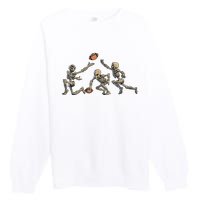 American Football Skeleton Halloween Boy Football Fan Premium Crewneck Sweatshirt