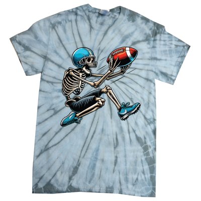 American Football Skeleton Halloween Boy Football Fan Tie-Dye T-Shirt