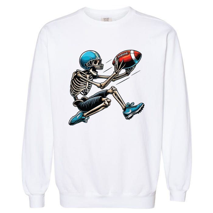 American Football Skeleton Halloween Boy Football Fan Garment-Dyed Sweatshirt