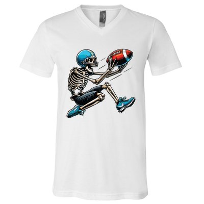 American Football Skeleton Halloween Boy Football Fan V-Neck T-Shirt