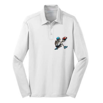 American Football Skeleton Halloween Boy Football Fan Silk Touch Performance Long Sleeve Polo