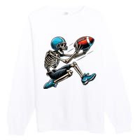 American Football Skeleton Halloween Boy Football Fan Premium Crewneck Sweatshirt