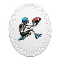 American Football Skeleton Halloween Boy Football Fan Ceramic Oval Ornament