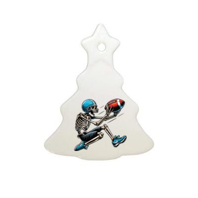 American Football Skeleton Halloween Boy Football Fan Ceramic Tree Ornament