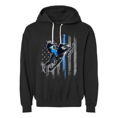 American Flag Snowmobile Shirt Men Snowmobile Riding Gift Garment-Dyed Fleece Hoodie