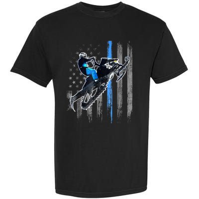 American Flag Snowmobile Shirt Men Snowmobile Riding Gift Garment-Dyed Heavyweight T-Shirt