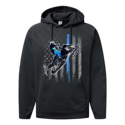 American Flag Snowmobile Shirt Men Snowmobile Riding Gift Performance Fleece Hoodie