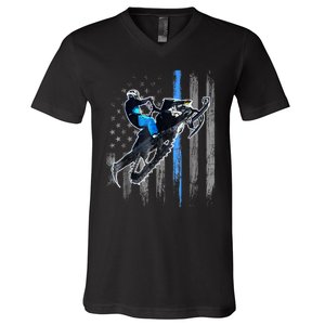 American Flag Snowmobile Shirt Men Snowmobile Riding Gift V-Neck T-Shirt