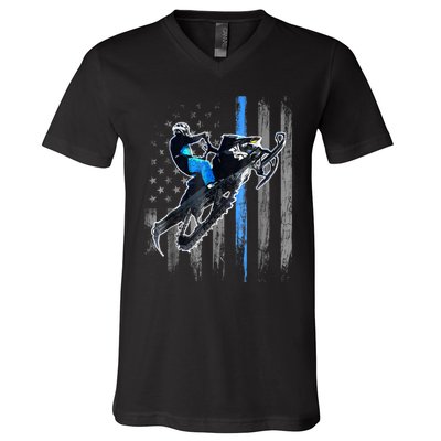 American Flag Snowmobile Shirt Men Snowmobile Riding Gift V-Neck T-Shirt