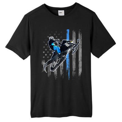 American Flag Snowmobile Shirt Men Snowmobile Riding Gift Tall Fusion ChromaSoft Performance T-Shirt