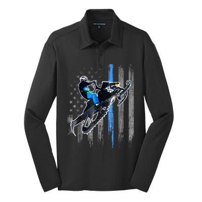 American Flag Snowmobile Shirt Men Snowmobile Riding Gift Silk Touch Performance Long Sleeve Polo