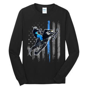 American Flag Snowmobile Shirt Men Snowmobile Riding Gift Tall Long Sleeve T-Shirt