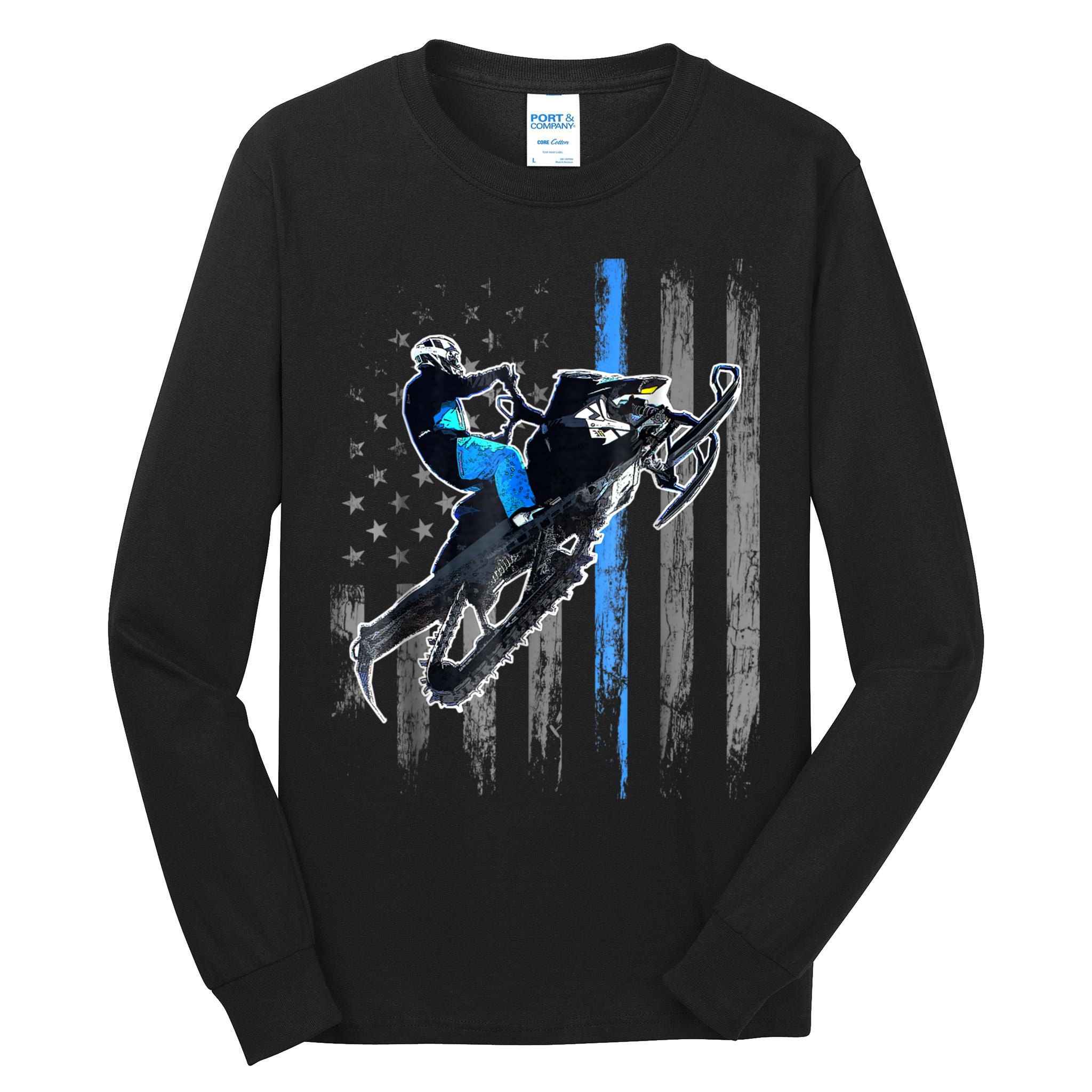 American Flag Snowmobile Shirt Men Snowmobile Riding Gift Tall Long Sleeve T-Shirt