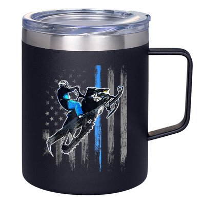 American Flag Snowmobile Shirt Men Snowmobile Riding Gift 12oz Stainless Steel Coffee Mug