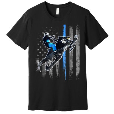 American Flag Snowmobile Shirt Men Snowmobile Riding Gift Premium T-Shirt