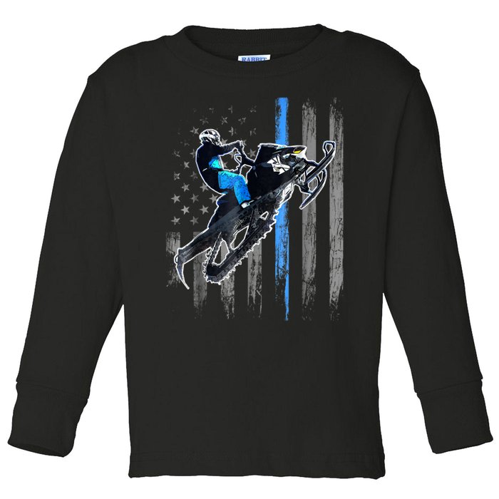 American Flag Snowmobile Shirt Men Snowmobile Riding Gift Toddler Long Sleeve Shirt