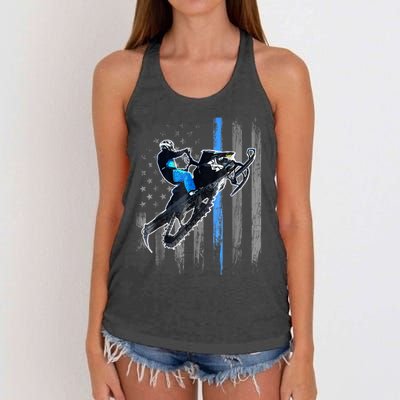 American Flag Snowmobile Shirt Men Snowmobile Riding Gift Women's Knotted Racerback Tank