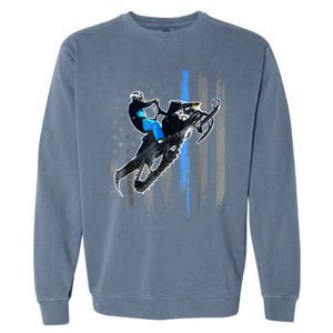 American Flag Snowmobile Shirt Men Snowmobile Riding Gift Garment-Dyed Sweatshirt