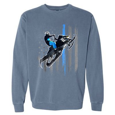 American Flag Snowmobile Shirt Men Snowmobile Riding Gift Garment-Dyed Sweatshirt