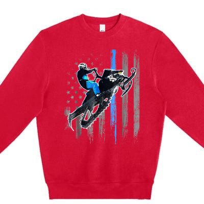 American Flag Snowmobile Shirt Men Snowmobile Riding Gift Premium Crewneck Sweatshirt