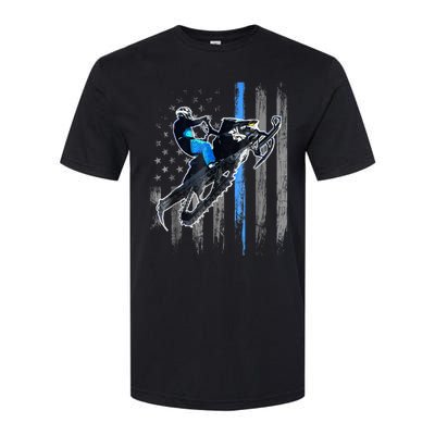 American Flag Snowmobile Shirt Men Snowmobile Riding Gift Softstyle CVC T-Shirt