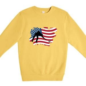 American Flag Snooker Billiards Lover Retro Billiards Dad Gift For Father's Day Premium Crewneck Sweatshirt