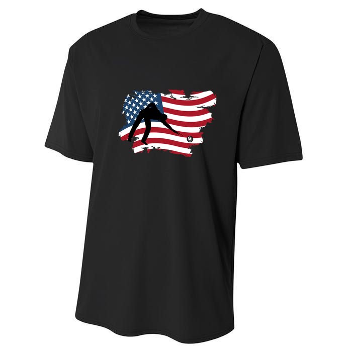 American Flag Snooker Billiards Lover Retro Billiards Dad Gift For Father's Day Performance Sprint T-Shirt