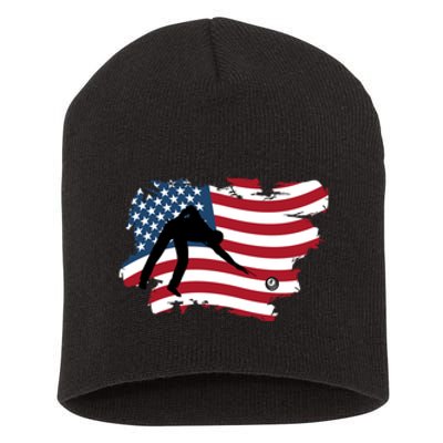 American Flag Snooker Billiards Lover Retro Billiards Dad Gift For Father's Day Short Acrylic Beanie