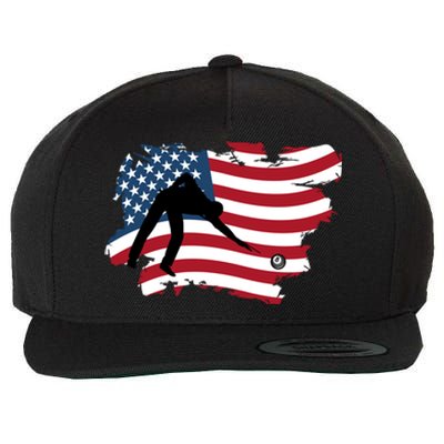 American Flag Snooker Billiards Lover Retro Billiards Dad Gift For Father's Day Wool Snapback Cap