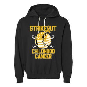 American Flag Strikeout Childhood Cancer Baseball Garment-Dyed Fleece Hoodie