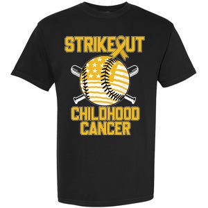 American Flag Strikeout Childhood Cancer Baseball Garment-Dyed Heavyweight T-Shirt