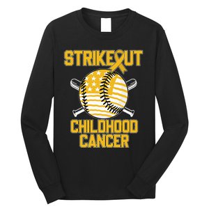 American Flag Strikeout Childhood Cancer Baseball Long Sleeve Shirt