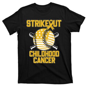 American Flag Strikeout Childhood Cancer Baseball T-Shirt