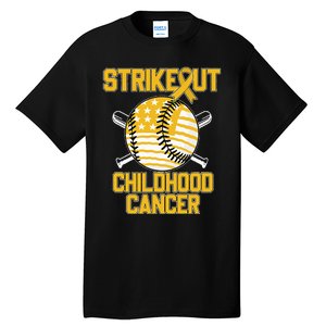 American Flag Strikeout Childhood Cancer Baseball Tall T-Shirt