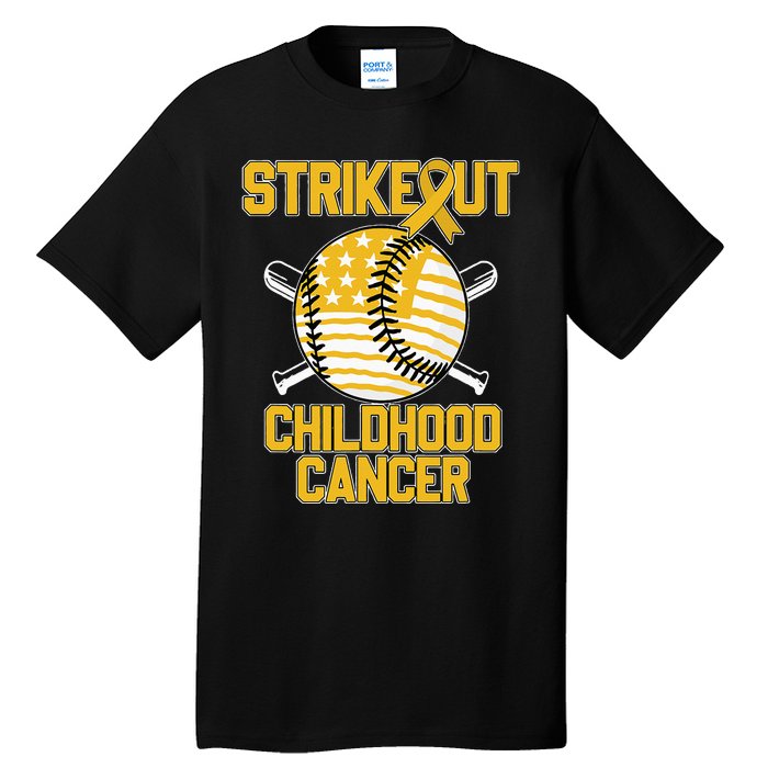 American Flag Strikeout Childhood Cancer Baseball Tall T-Shirt