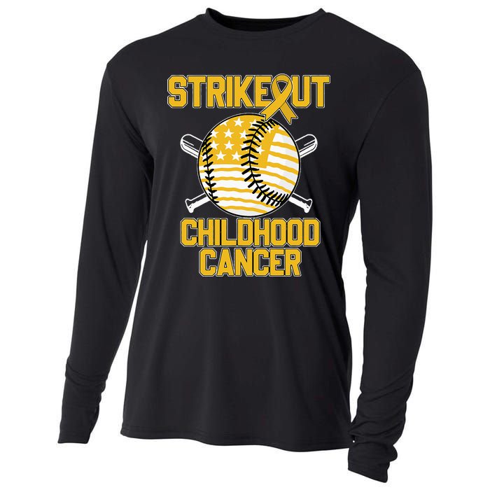 American Flag Strikeout Childhood Cancer Baseball Cooling Performance Long Sleeve Crew