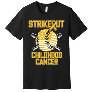 American Flag Strikeout Childhood Cancer Baseball Premium T-Shirt