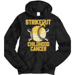 American Flag Strikeout Childhood Cancer Baseball Tie Dye Hoodie