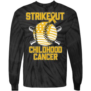 American Flag Strikeout Childhood Cancer Baseball Tie-Dye Long Sleeve Shirt