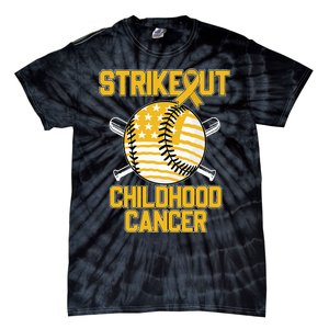 American Flag Strikeout Childhood Cancer Baseball Tie-Dye T-Shirt