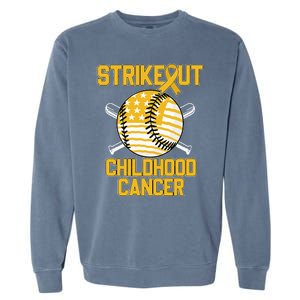 American Flag Strikeout Childhood Cancer Baseball Garment-Dyed Sweatshirt