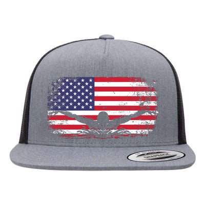 American Flag Swimming USA Flat Bill Trucker Hat