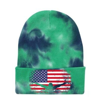 American Flag Swimming USA Tie Dye 12in Knit Beanie