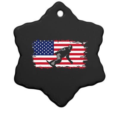 American Flag Snowboard Snowboarding Snowboard  Ceramic Star Ornament