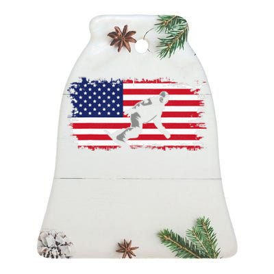 American Flag Snowboard Snowboarding Snowboard  Ceramic Bell Ornament