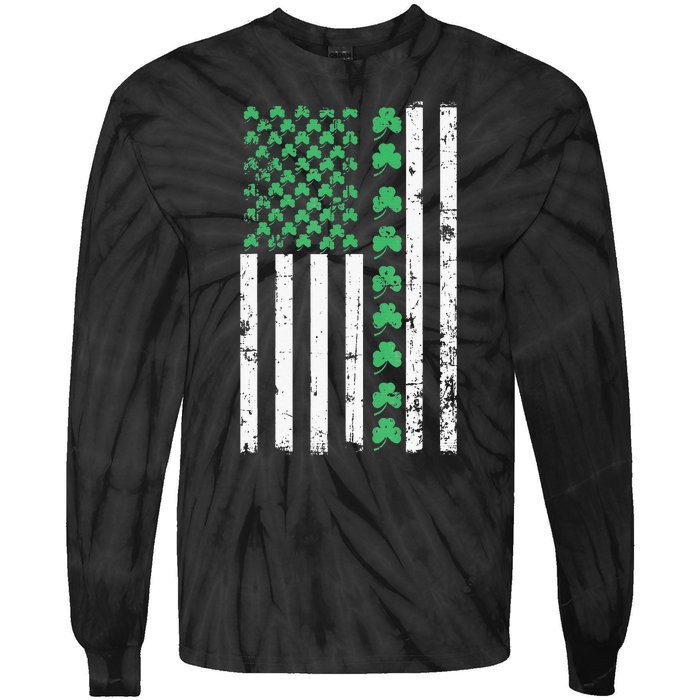 American Flag St Patricks Day Vintage Irish Lucky Tie-Dye Long Sleeve Shirt