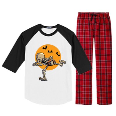 American Football Skeleton Halloween Boy Football Fan Raglan Sleeve Pajama Set