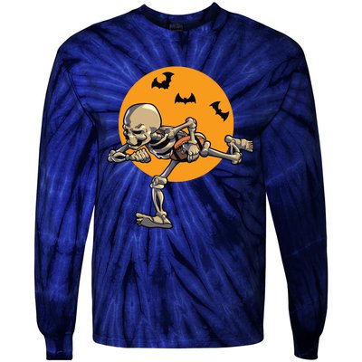 American Football Skeleton Halloween Boy Football Fan Tie-Dye Long Sleeve Shirt